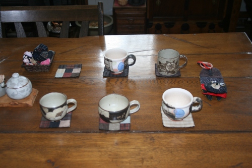 Japanese table with sewn coasters